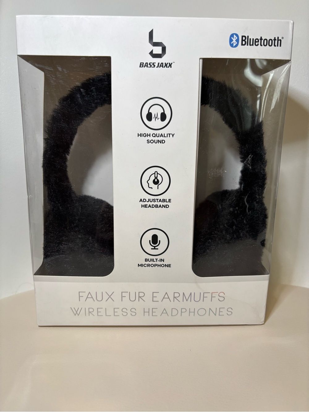 Black Faux Fur Wireless Over-Ear Headphones BassJaxx
